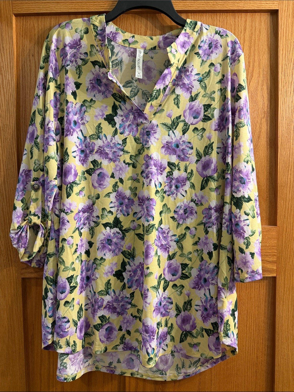 Floral V-Neck Tunic Top in Yellow and Purple
